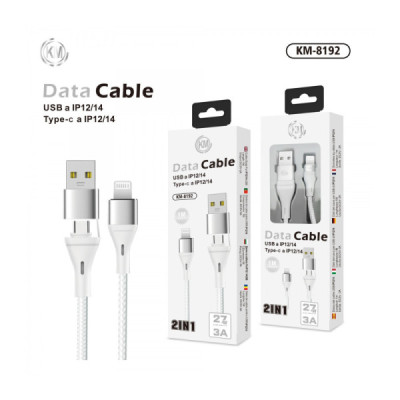 KM-8192 CABLE 2-IN-1 USB/TYPE-C A LIGHTNING [BLANCO]