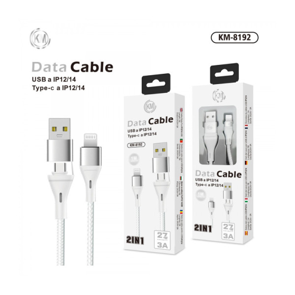 KM-8192 CABLE 2-IN-1 USB/TYPE-C A LIGHTNING [BLANCO]