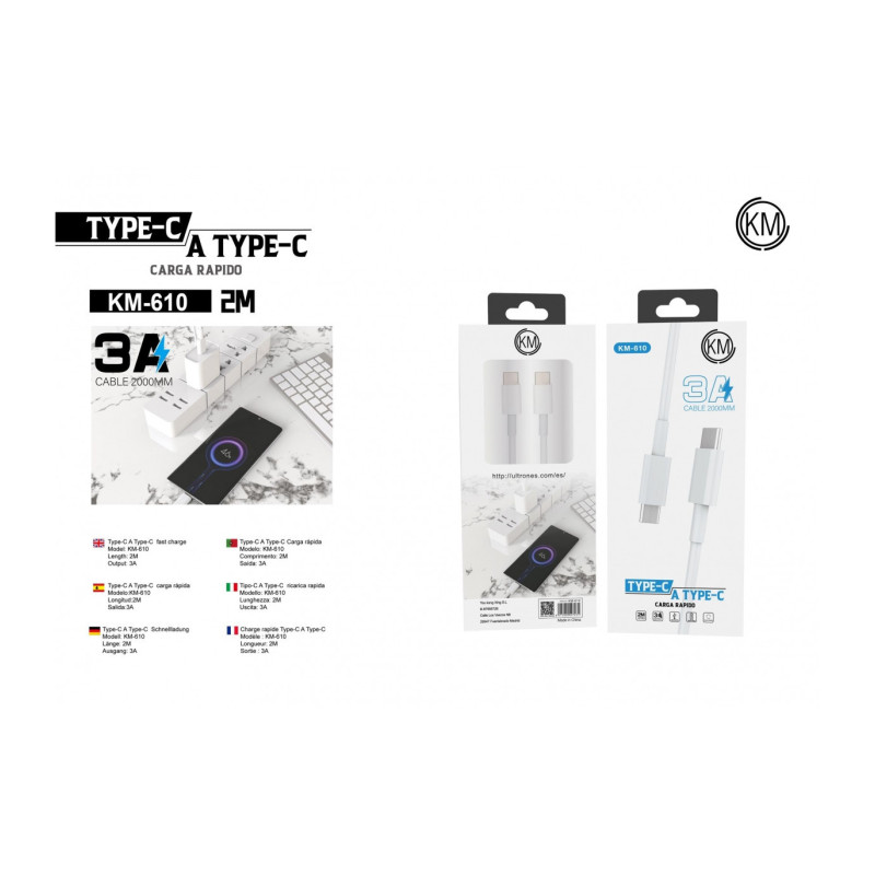 KM-610 CABLE TYPE-C A TYPE-C 2M 3A