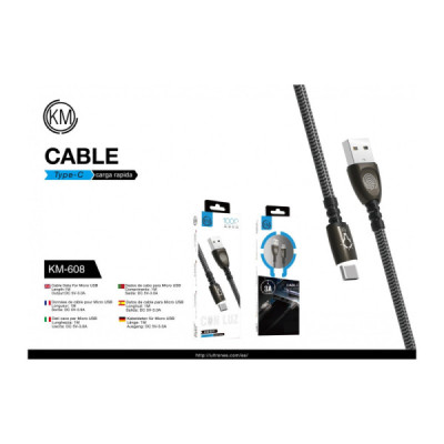 KM-608 CABLE TYPE-C ZINC LUZ TACTIL 3A