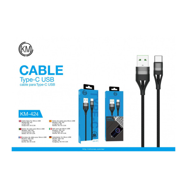 KM-424 CABLE TYPE-C TRENZADO NYLON [NEGRO]