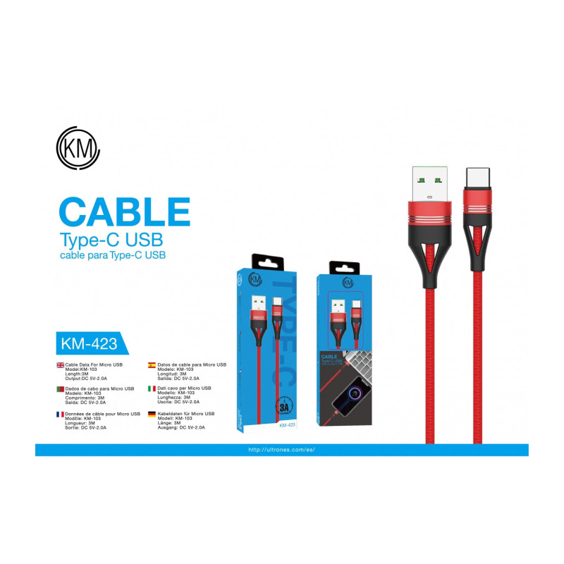 KM-423 CABLE TYPE-C TRENZADO NYLON [ROJO]