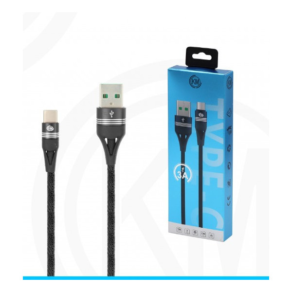 KM-243 CABLE TYPE-C TRENZADO 3A [NEGRO]