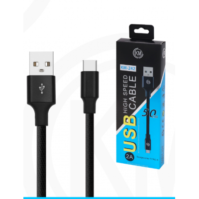 KM-242 CABLE TYPE-C 50CM TRENZADO [NEGRO]