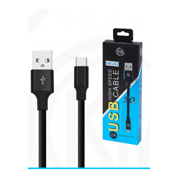 KM-242 CABLE TYPE-C 50CM TRENZADO [NEGRO]