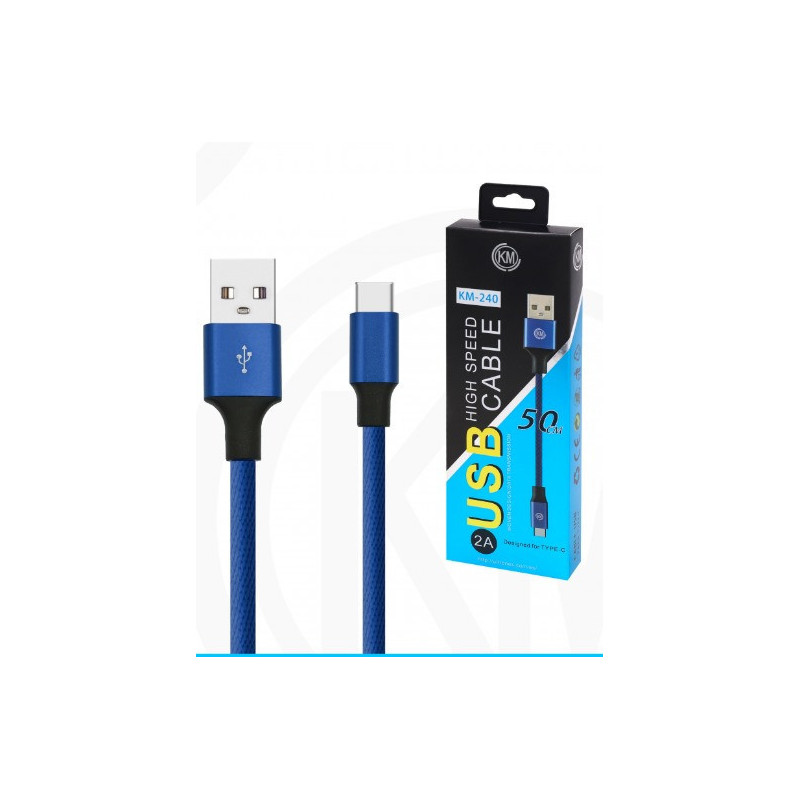 KM-240 CABLE TYPE-C 50CM TRENZADO [AZUL]