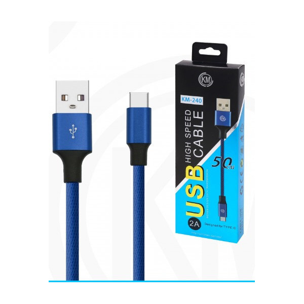 KM-240 CABLE TYPE-C 50CM TRENZADO [AZUL]
