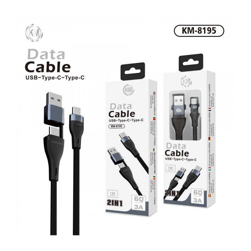 KM-8195 CABLE 2-IN-1 USB/TYPE-C A TYPE-C [NEGRO]