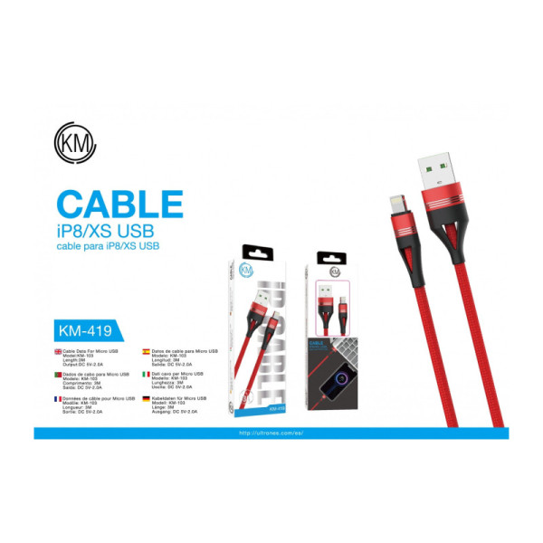 KM-419 CABLE LIGHTNING TRENZADO NYLON [ROJO]
