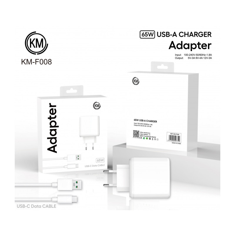 KM-F008 CARGADOR PARED 65W CABLE TYPE-C SOLO PARA OPPO