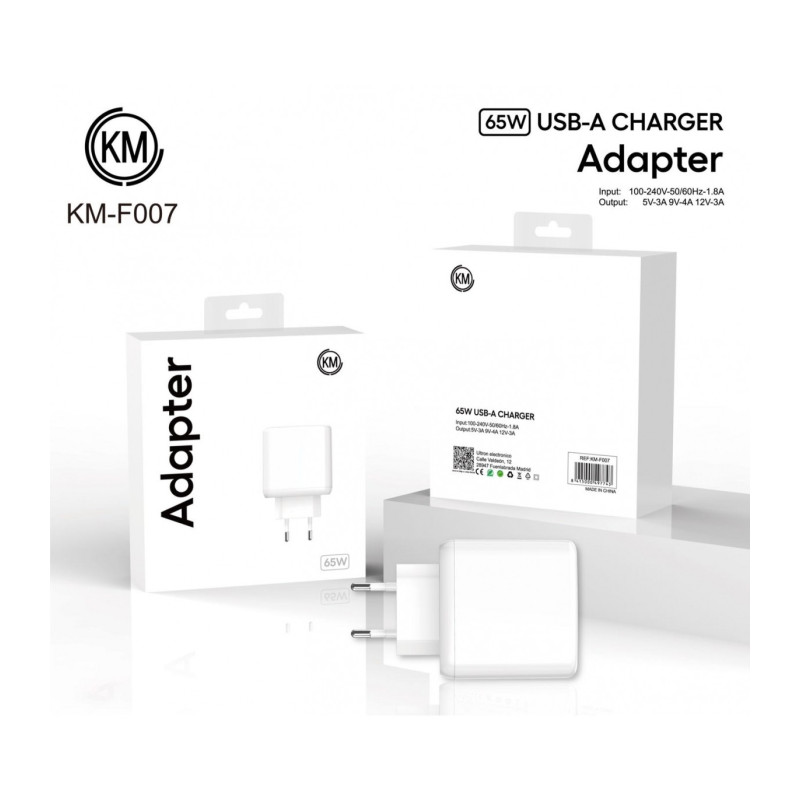 KM-F007 CARGADOR PARED 65W SIN CABLE SOLO PARA OPPO