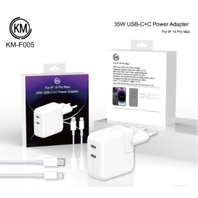 KM-F005 CARGADOR PARED 35W PUERTO_C+C CABLE TYPE-C A LIGHTNING