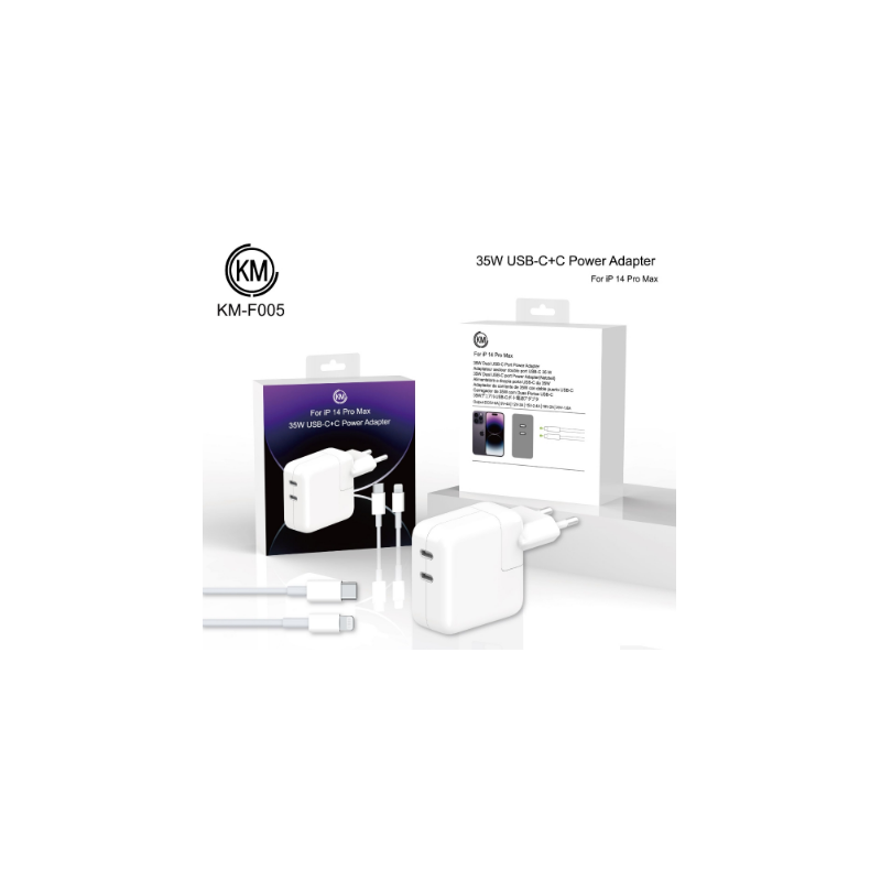 KM-F005 CARGADOR PARED 35W PUERTO_C+C CABLE TYPE-C A LIGHTNING