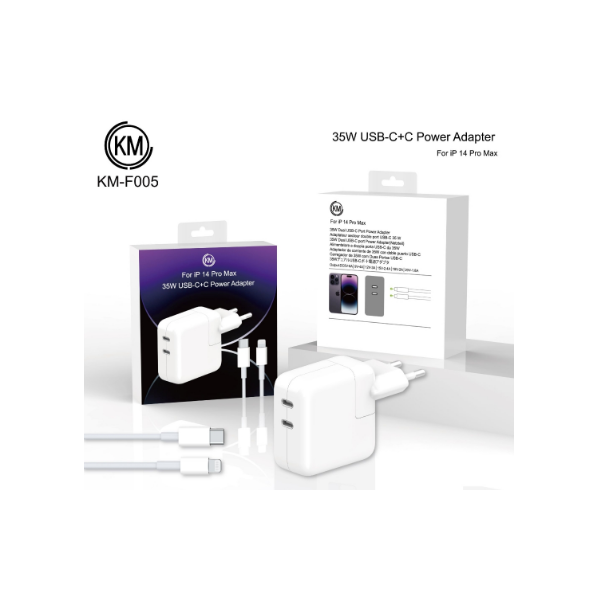 KM-F005 CARGADOR PARED 35W PUERTO_C+C CABLE TYPE-C A LIGHTNING