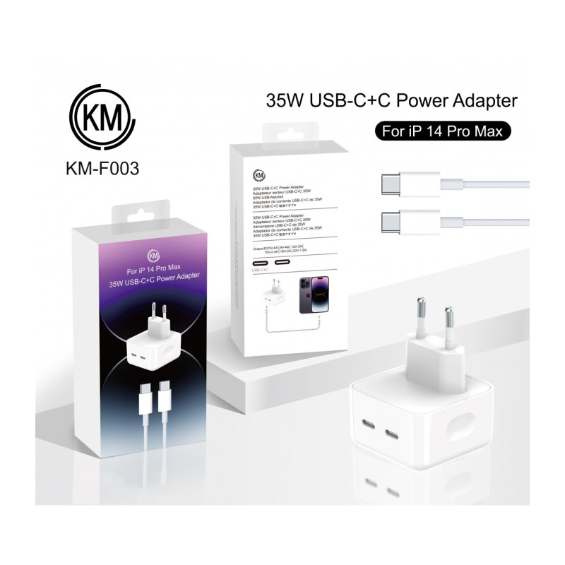 KM-F003 CARGADOR PARED 35W PUERTO_C+C CABLE TYPE-C A TYPE-C