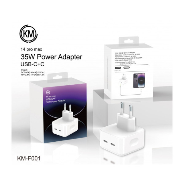 KM-F001 CARGADOR PARED 35W PUERTO_C+C SIN CABLE