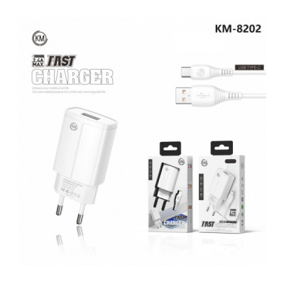 KM-8202B CARGADOR PARED 2.4A 1*PUERTO_A CABLE TYPE-C