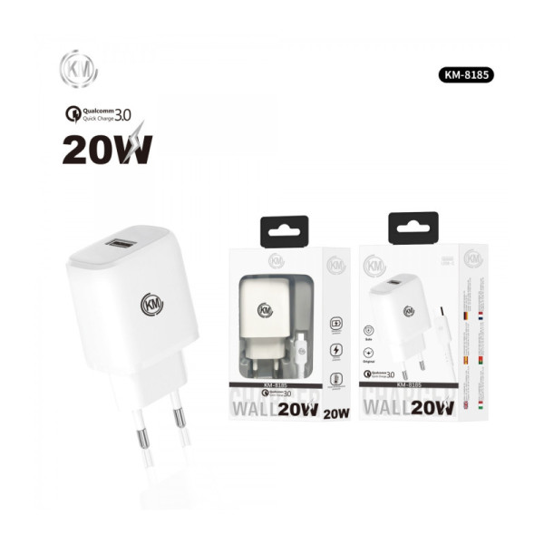 KM-8185 CARGADOR PARED 20W CABLE TYPE-C