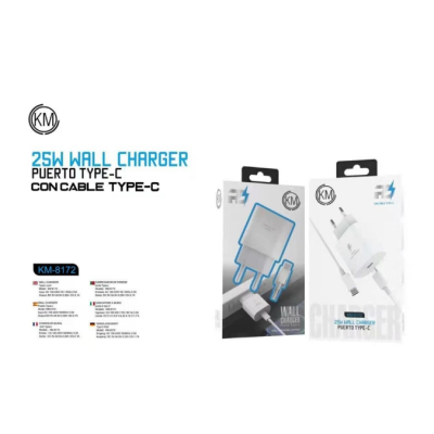 KM-8172 CARGADOR PARED 25W CABLE TYPE-C [BLANCO]