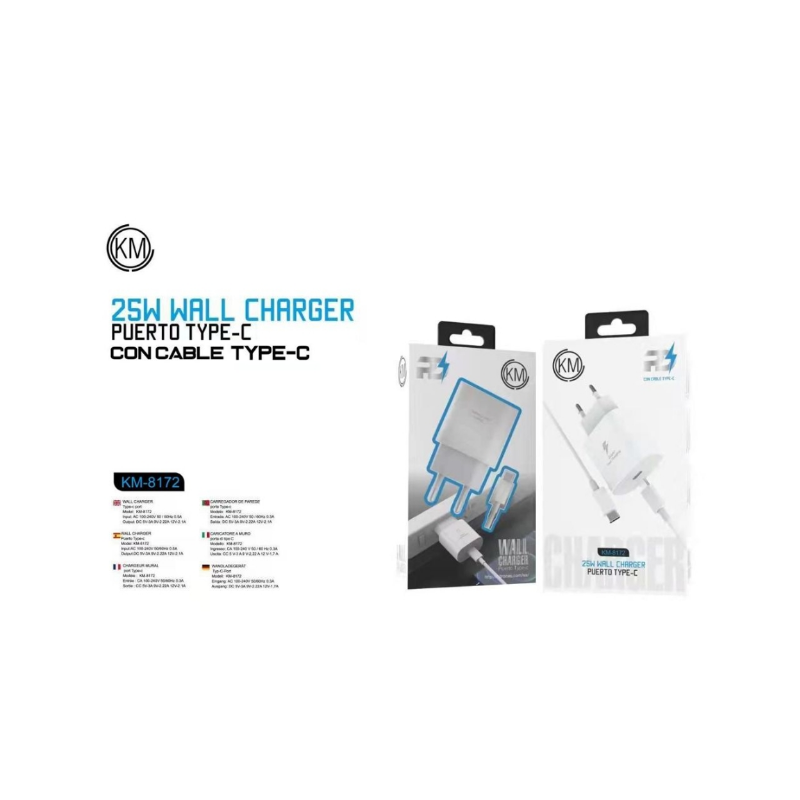 KM-8172 CARGADOR PARED 25W CABLE TYPE-C [BLANCO]