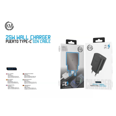 KM-8171 CARGADOR PARED 25W SIN CABLE [NEGRO]