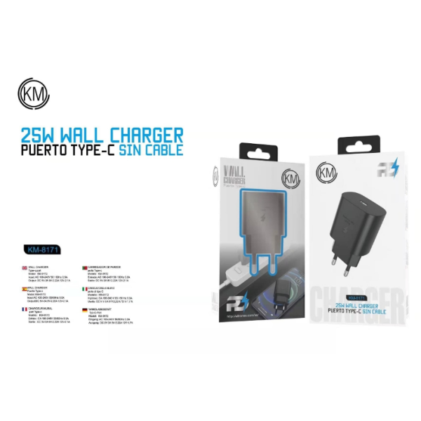 KM-8171 CARGADOR PARED 25W SIN CABLE [NEGRO]