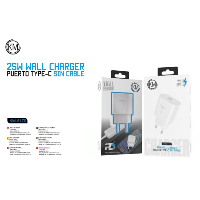 KM-8170 CARGADOR PARED 25W SIN CABLE [BLANCO]