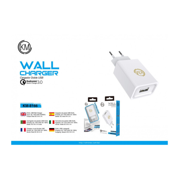 KM-8166 CARGADOR PARED QC-3.0 PUERTO_A SIN CABLE
