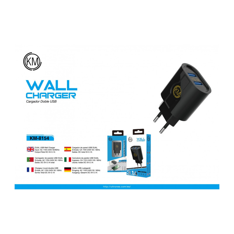 KM-8154 CARGADOR PARED SIN CABLE [NEGRO]
