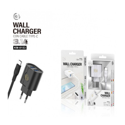 KM-8153 CARGADOR PARED 3.1A CABLE TYPE-C [BLANCO]