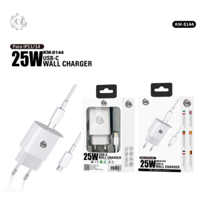 KM-8144 CARGADOR PARED 25W CABLE TYPE-C A LIGHTNING