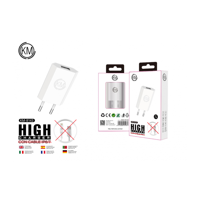 KM-8143 CARGADOR PARED 1A SIN CABLE