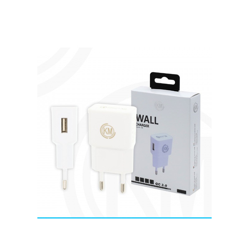 KM-8138 CARGADOR PARED QC-3.0 SIN CABLE [BLANCO]