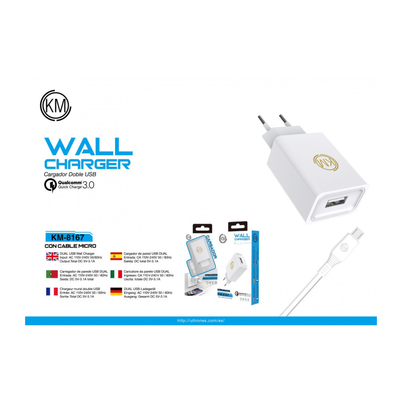 KM-8167 CARGADOR PARED CABLE MICRO-USB