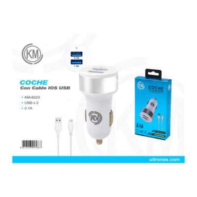 KM-8223 CARGADOR COCHE CABLE LIGHTNING [PLATA]