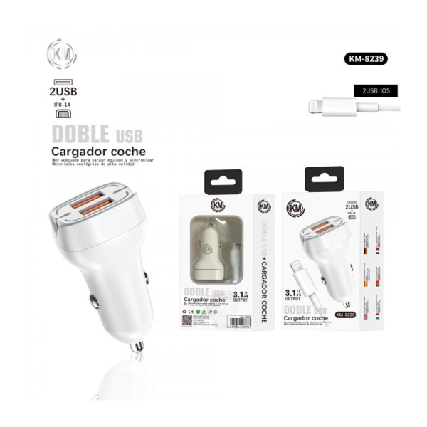 KM-8239 CARGADOR COCHE 3.1A CABLE LIGHTNING