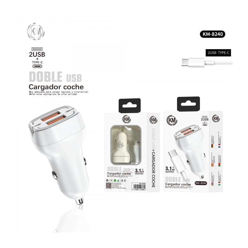 KM-8240 CARGADOR COCHE CABLE TYPE-C