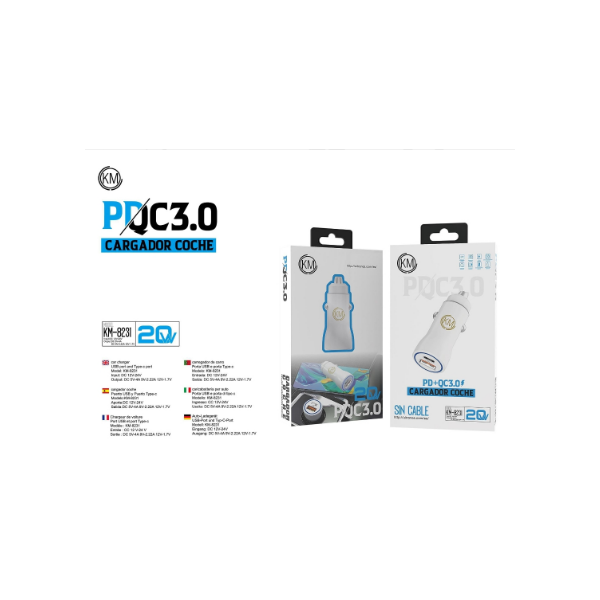 KM-8231 CARGADOR COCHE 20W SIN CABLE [BLANCO]
