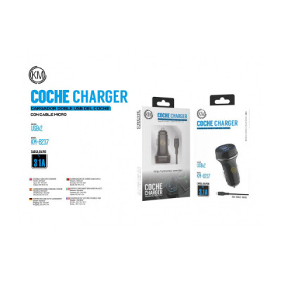 KM-8237 CARGADOR COCHE CABLE MICRO-USB [NEGRO]