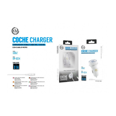 KM-8234 CARGADOR COCHE CABLE MICRO-USB [BLANCO]