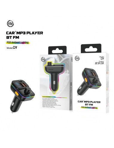 TRANSMISOR FM BLUETOOTH PARA COCHE MP3 [KM-C24 ]