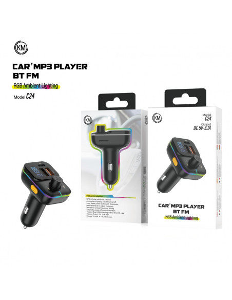 TRANSMISOR FM BLUETOOTH PARA COCHE MP3 [KM-C24 ]