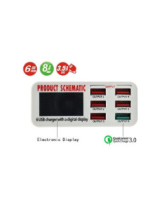 Cargador USB con 6 puertos de carga rápida y pantalla LCD 2