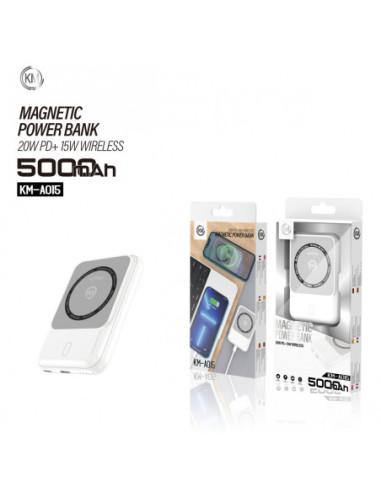 POWER BANK 5000mAh PD-20W INALAMBRICO-15W [KM-A015]