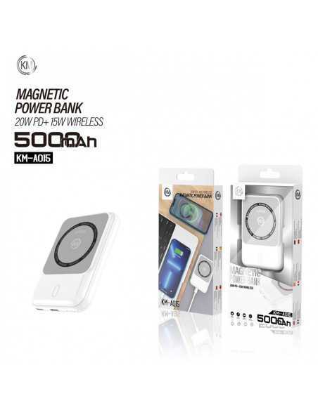 POWER BANK 5000mAh PD-20W INALAMBRICO-15W [KM-A015]