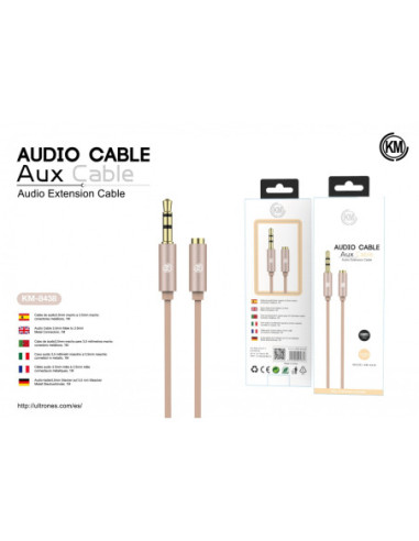 KM-8438 CABLE AUDIO JACK 3.5MM 3PIN MACHO A HEMBRA TPE [DORADO]