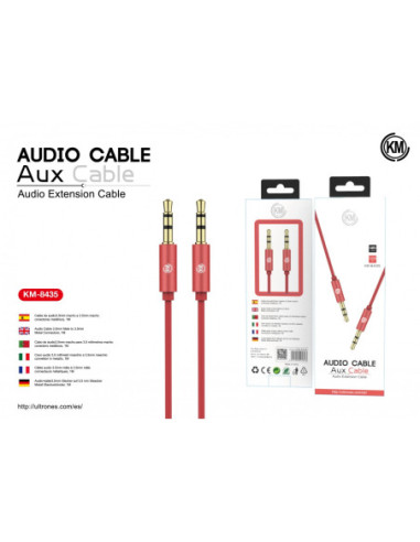 KM-8435 CABLE AUDIO JACK 3.5MM 3PIN MACHO A MACHO [ROJO]