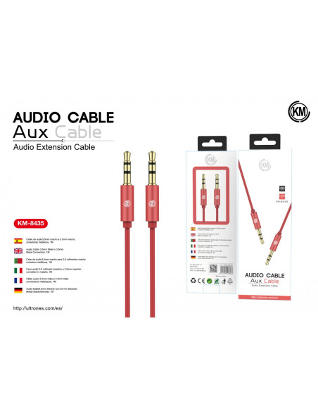 KM-8435 CABLE AUDIO JACK 3.5MM 3PIN MACHO A MACHO [ROJO]