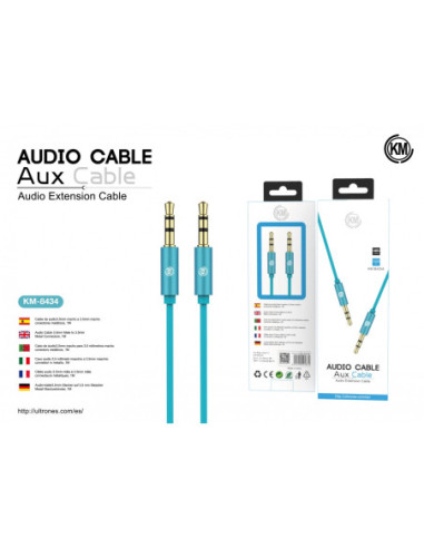 KM-8434 CABLE AUDIO JACK 3.5MM 3PIN MACHO A MACHO [AZUL]