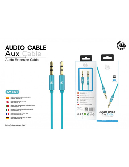 KM-8434 CABLE AUDIO JACK 3.5MM 3PIN MACHO A MACHO [AZUL]